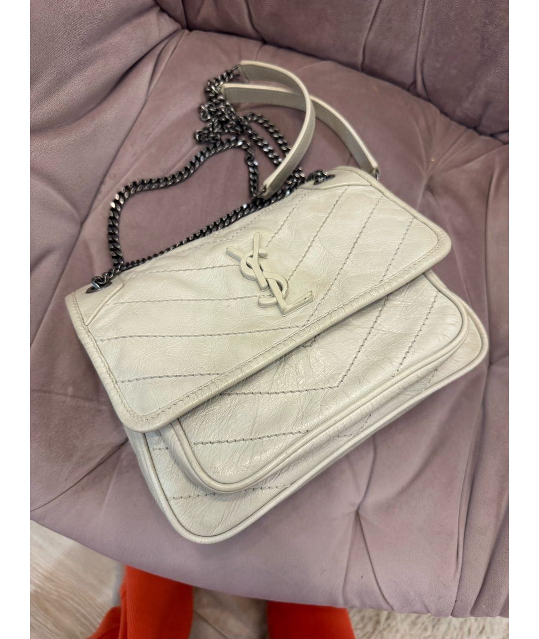SAINT LAURENT Бежевая кожаная сумка через плечо, фото 9
