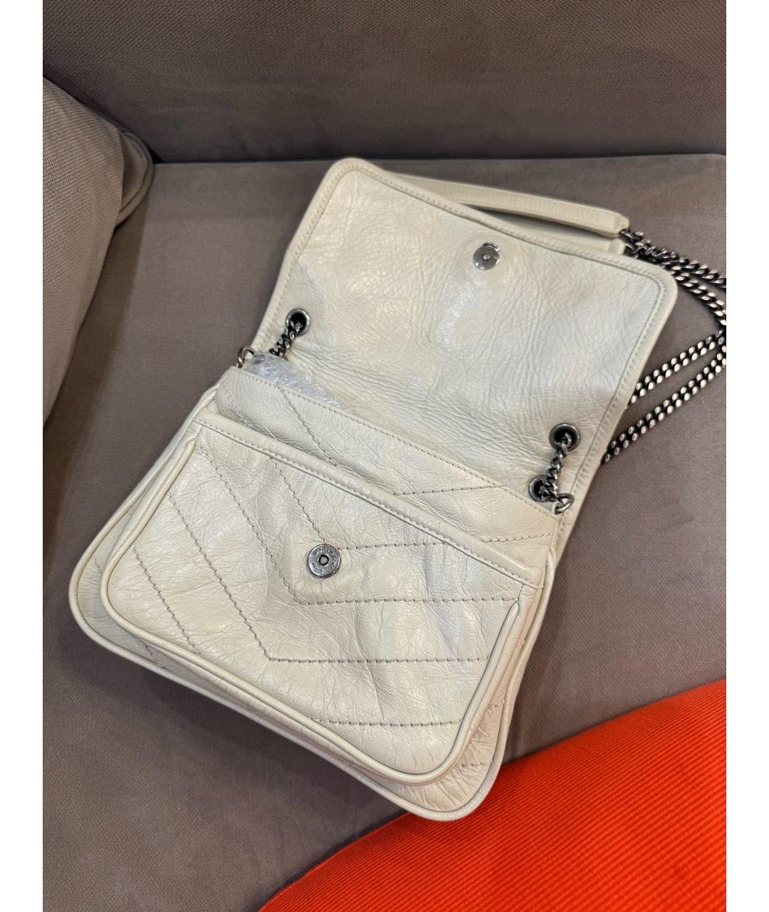 SAINT LAURENT Бежевая кожаная сумка через плечо, фото 2