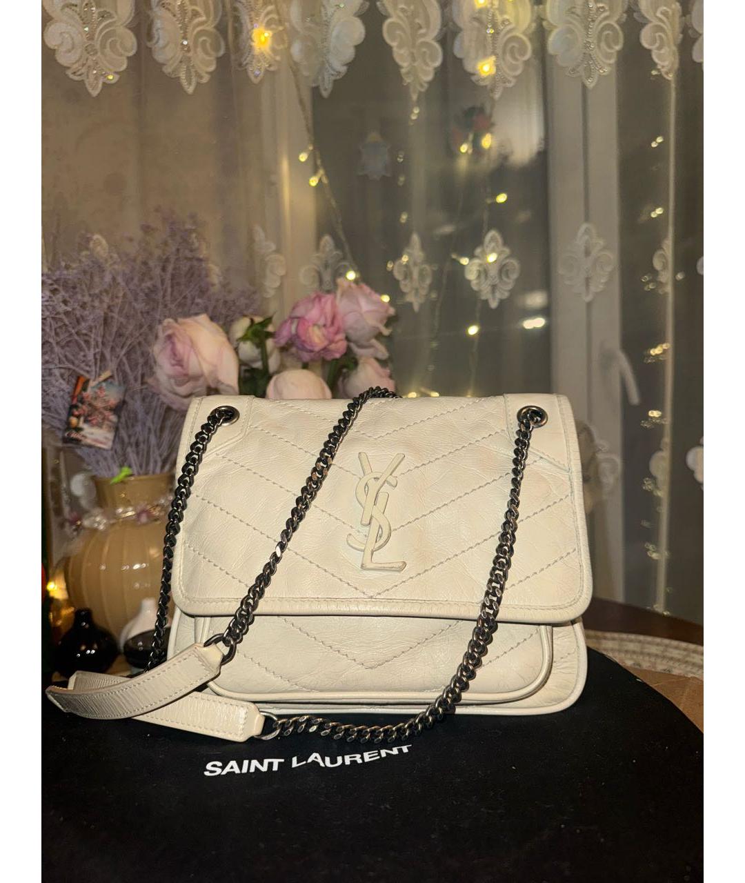 SAINT LAURENT Бежевая кожаная сумка через плечо, фото 7