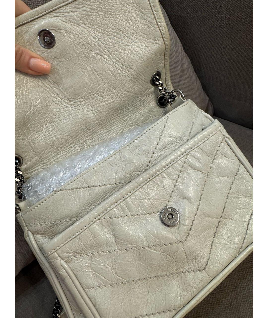 SAINT LAURENT Бежевая кожаная сумка через плечо, фото 7