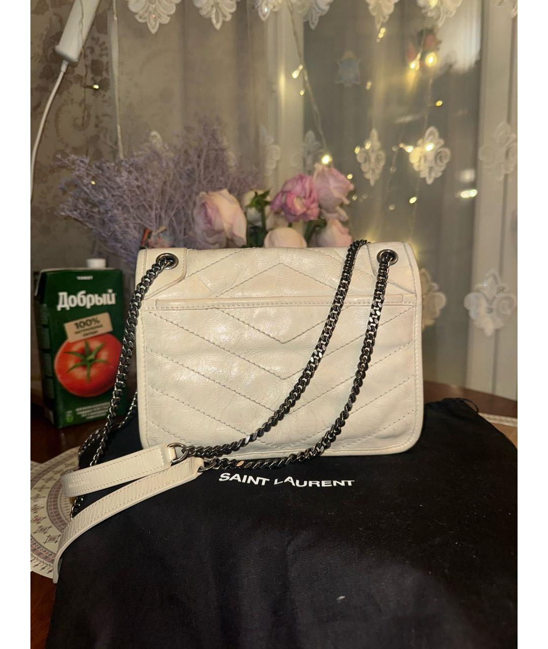 SAINT LAURENT Бежевая кожаная сумка через плечо, фото 8
