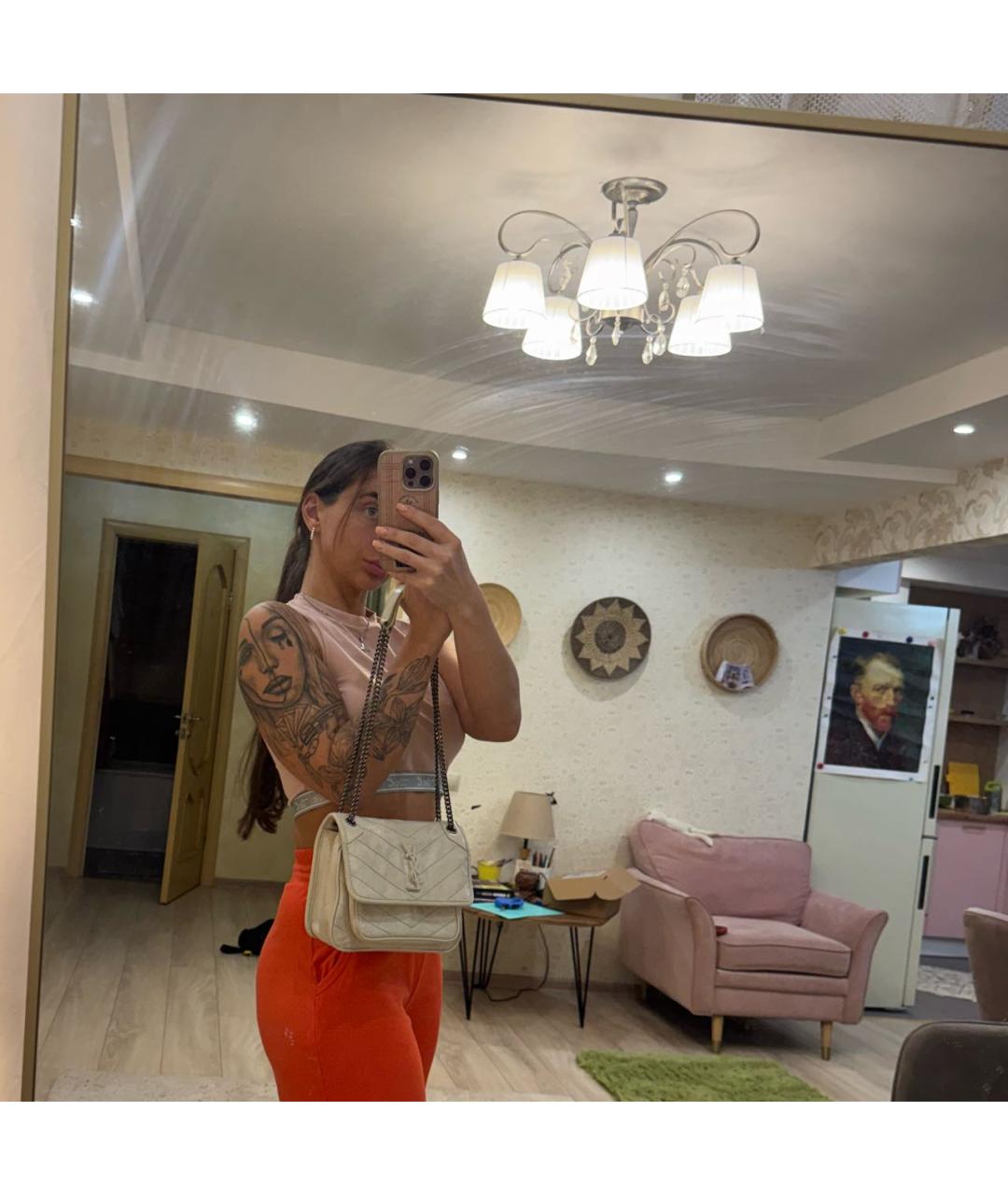 SAINT LAURENT Бежевая кожаная сумка через плечо, фото 5