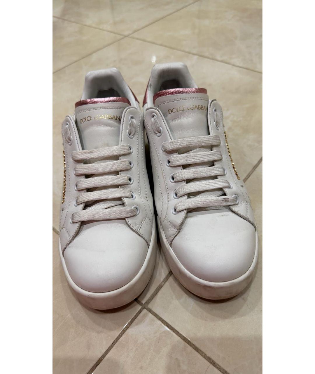 DOLCE&GABBANA Белые кожаные кеды, фото 2