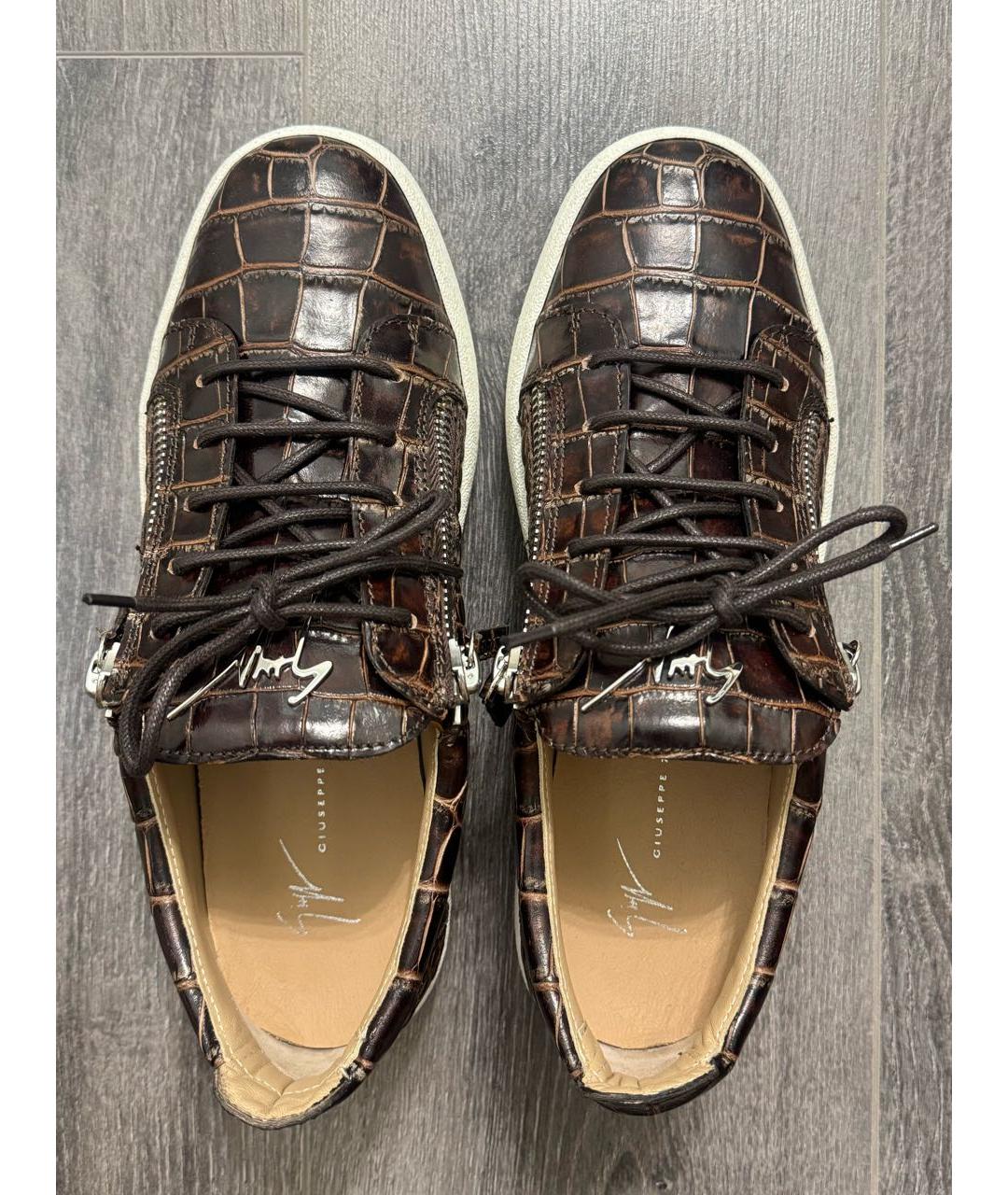 GIUSEPPE ZANOTTI DESIGN Коричневые кожаные низкие кроссовки / кеды, фото 3