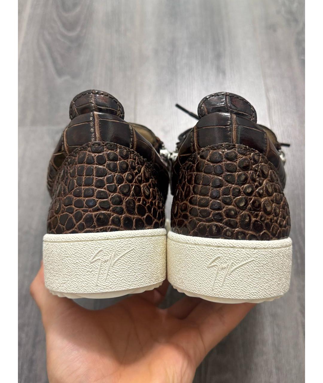 GIUSEPPE ZANOTTI DESIGN Коричневые кожаные низкие кроссовки / кеды, фото 4