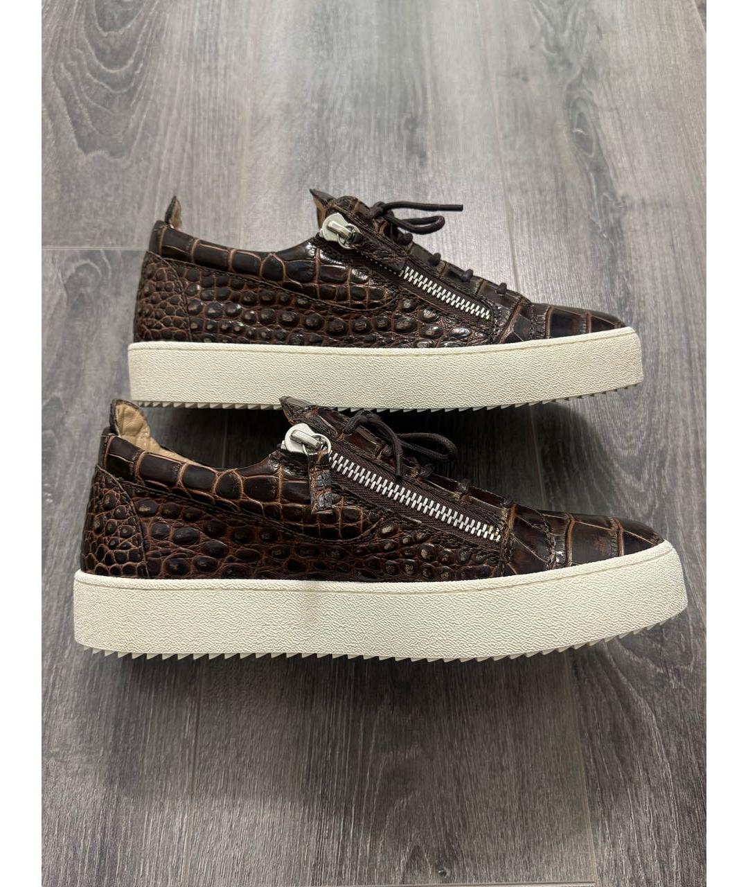 GIUSEPPE ZANOTTI DESIGN Коричневые кожаные низкие кроссовки / кеды, фото 5