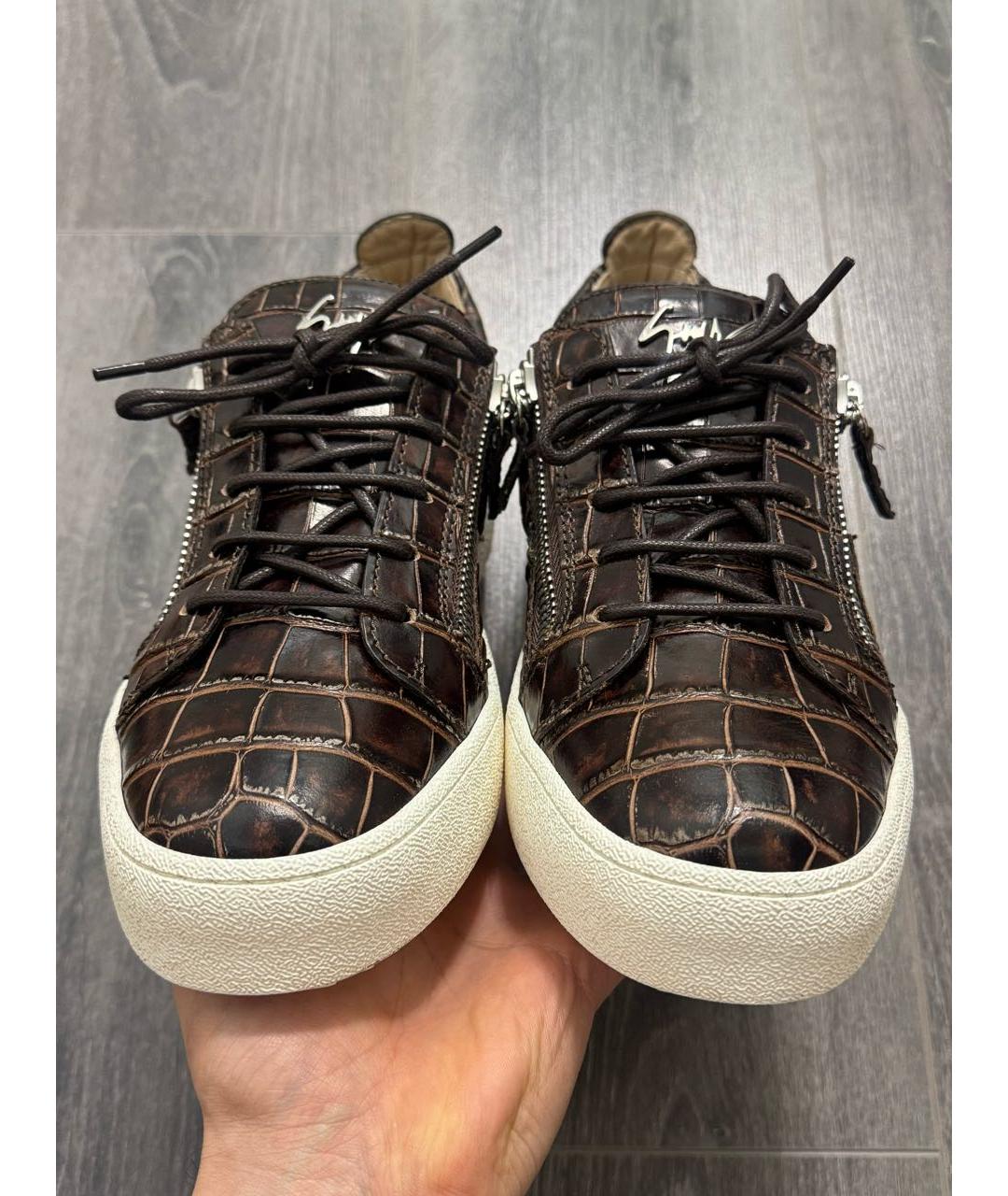 GIUSEPPE ZANOTTI DESIGN Коричневые кожаные низкие кроссовки / кеды, фото 2