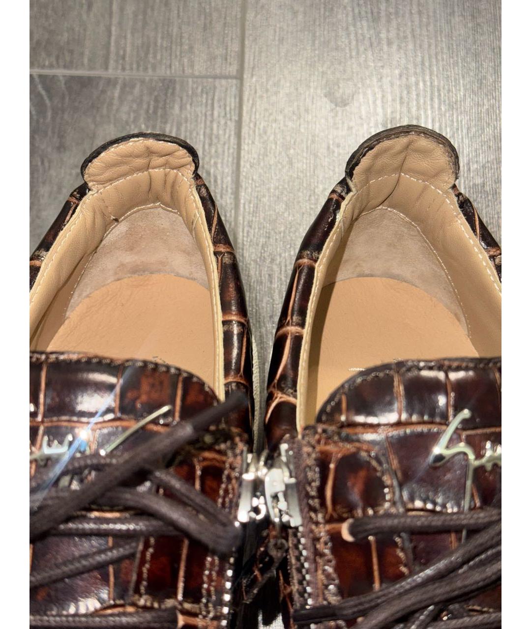 GIUSEPPE ZANOTTI DESIGN Коричневые кожаные низкие кроссовки / кеды, фото 6