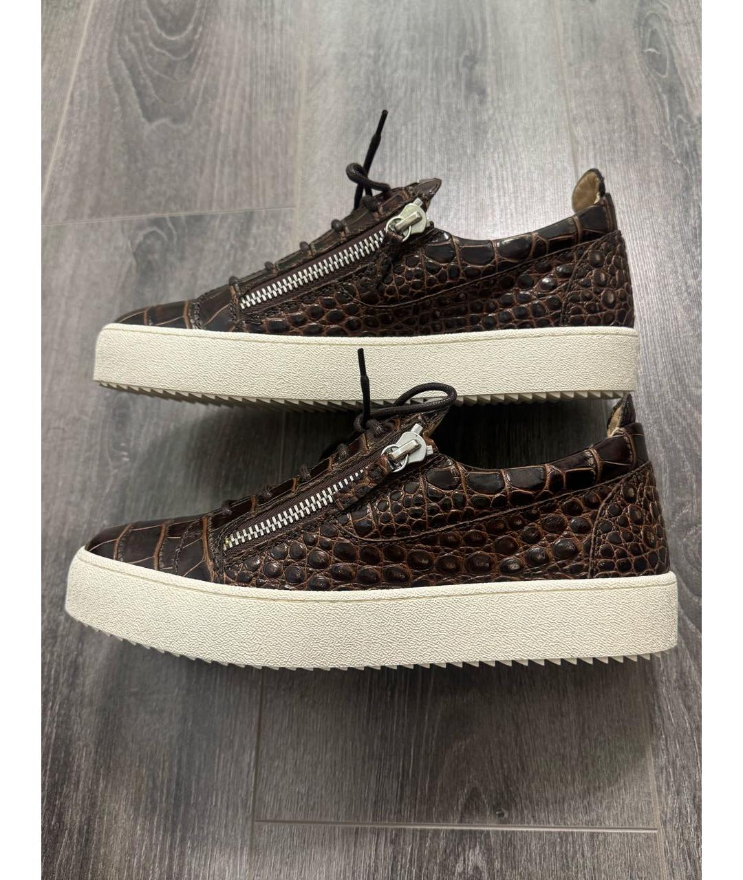 GIUSEPPE ZANOTTI DESIGN Коричневые кожаные низкие кроссовки / кеды, фото 9