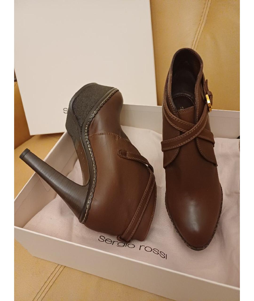 SERGIO ROSSI Коричневые кожаные ботильоны, фото 6