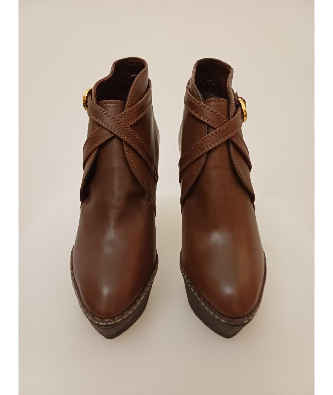 SERGIO ROSSI Коричневые кожаные ботильоны, фото 7