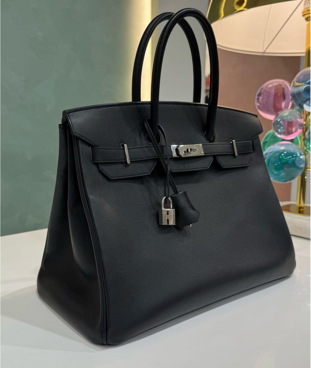 HERMES Черная кожаная сумка с короткими ручками, фото 2