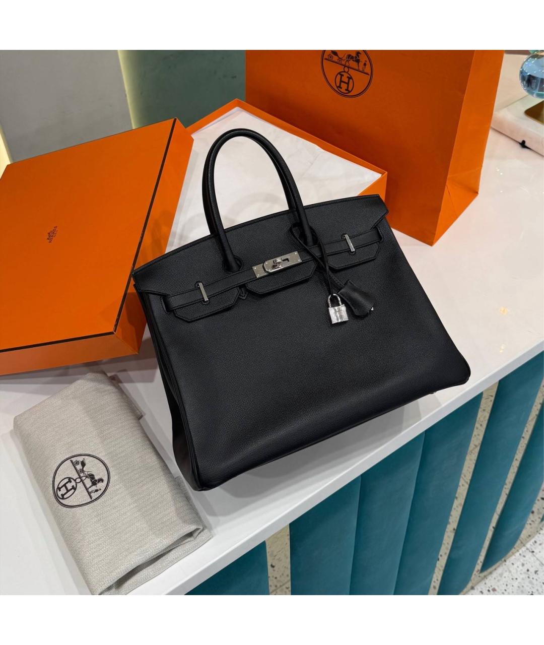 HERMES Черная кожаная сумка с короткими ручками, фото 8