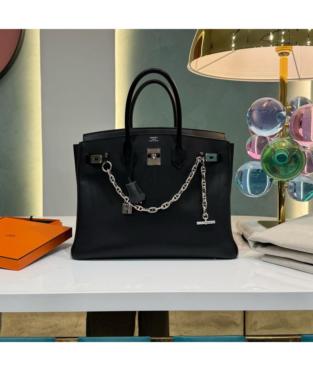 HERMES Черная кожаная сумка с короткими ручками, фото 7