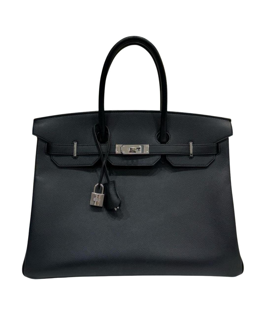 HERMES Черная кожаная сумка с короткими ручками, фото 1