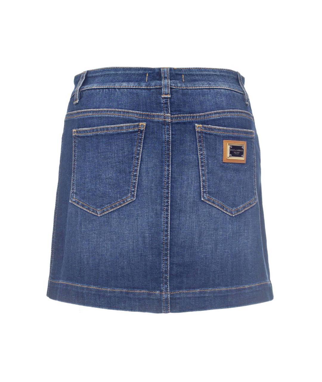 DOLCE&GABBANA Синяя хлопко-эластановая юбка мини, фото 2