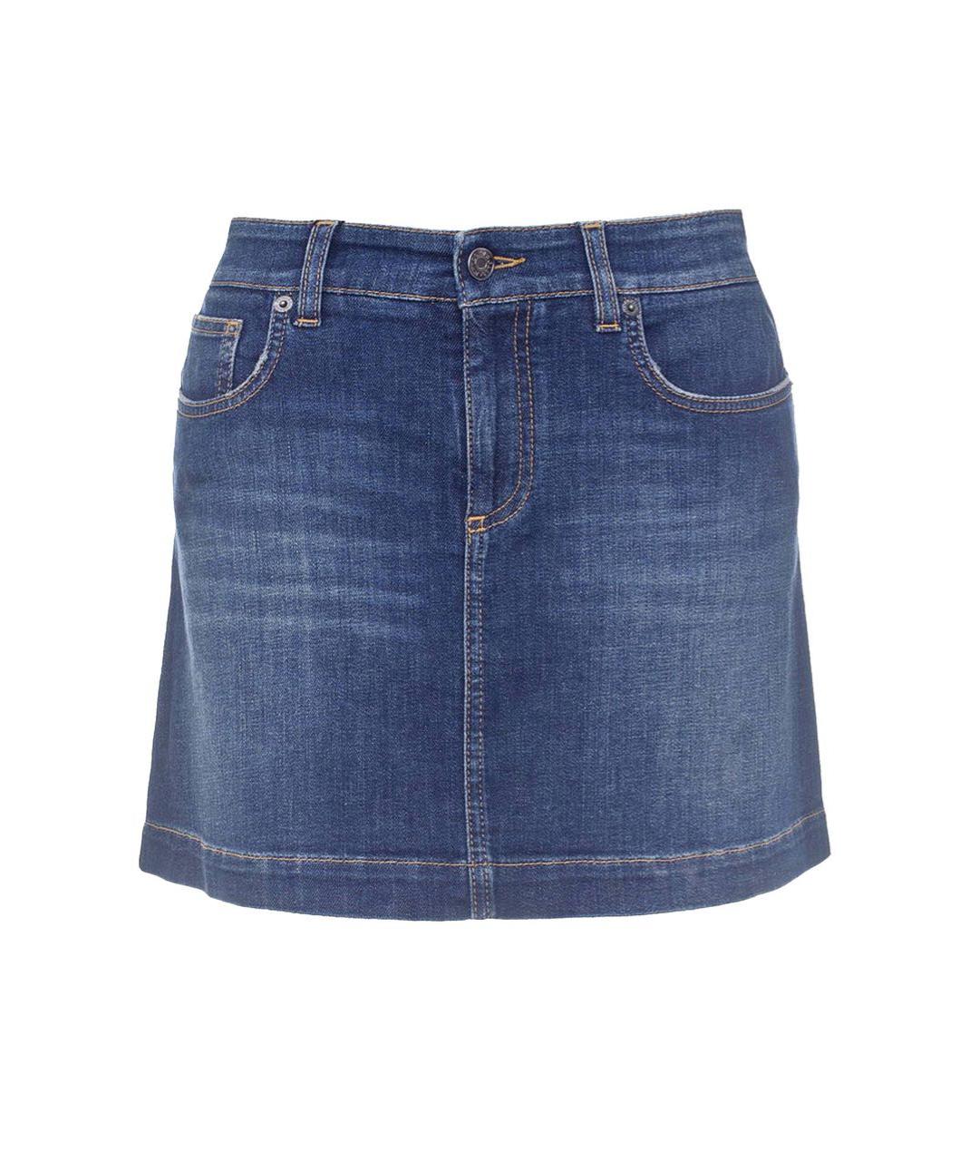 DOLCE&GABBANA Синяя хлопко-эластановая юбка мини, фото 1