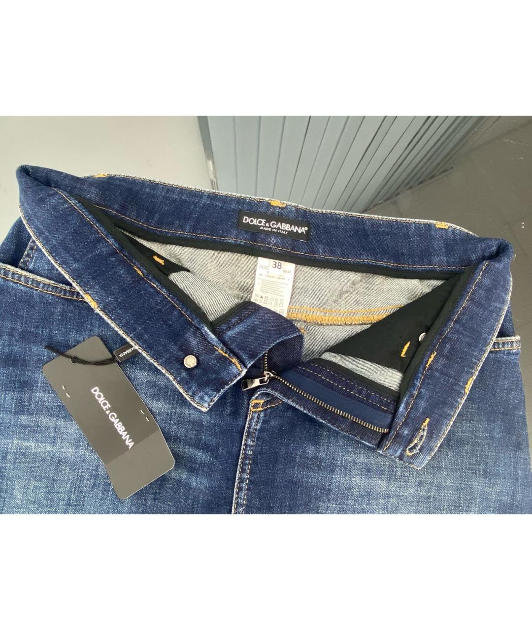 DOLCE&GABBANA Синяя хлопко-эластановая юбка мини, фото 3