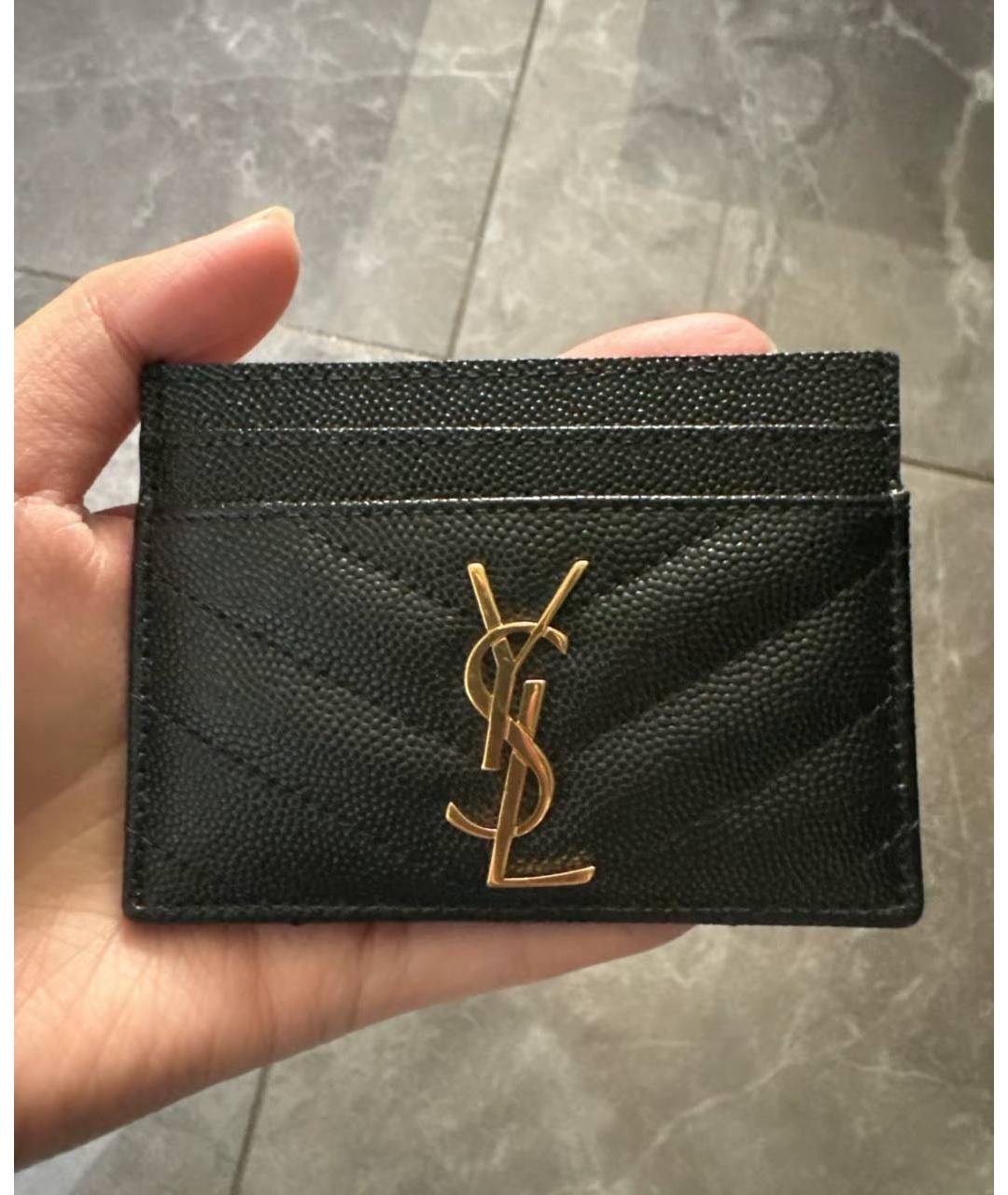 SAINT LAURENT Черный кожаный кардхолдер, фото 2