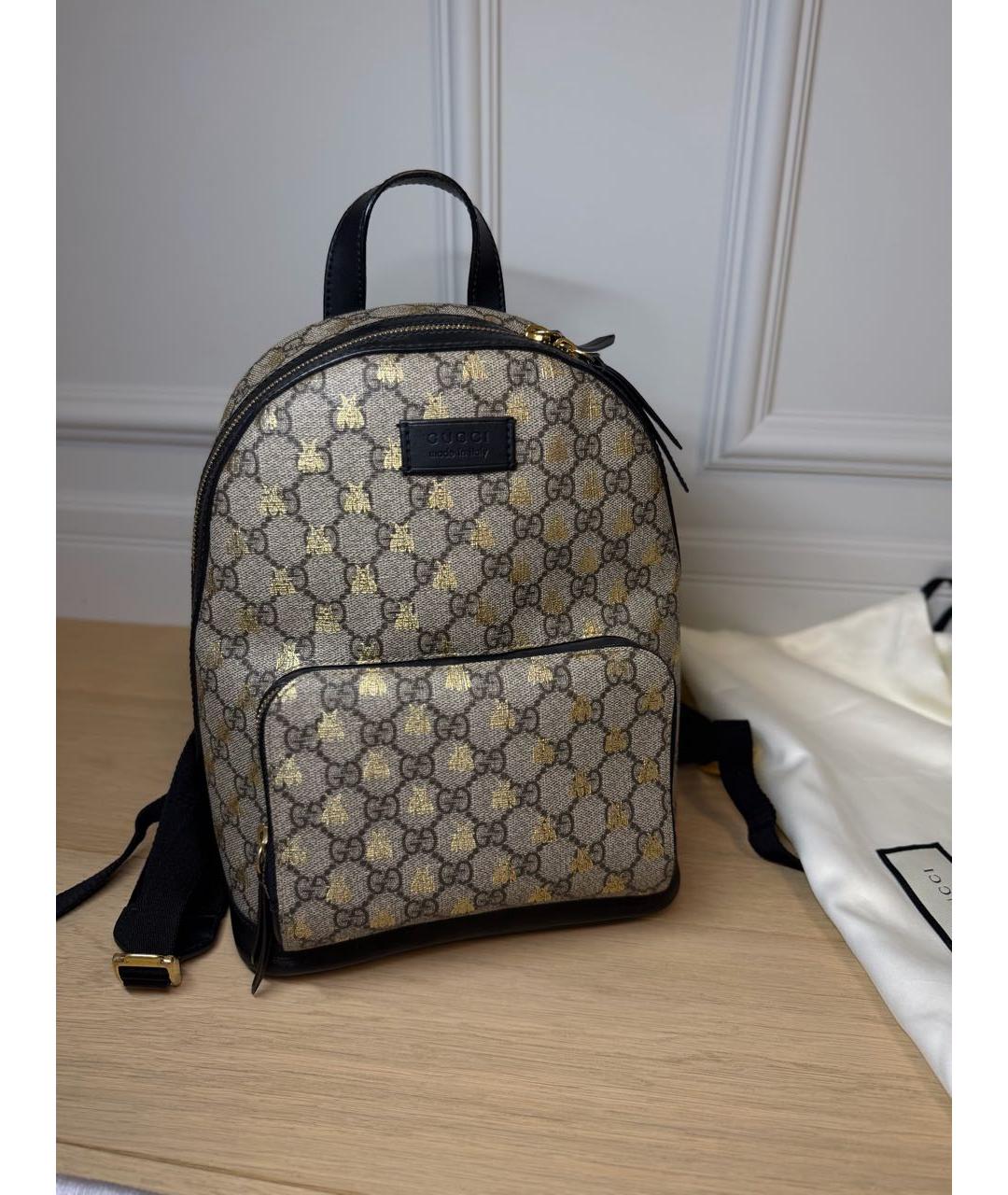 GUCCI Бежевый кожаный рюкзак, фото 9