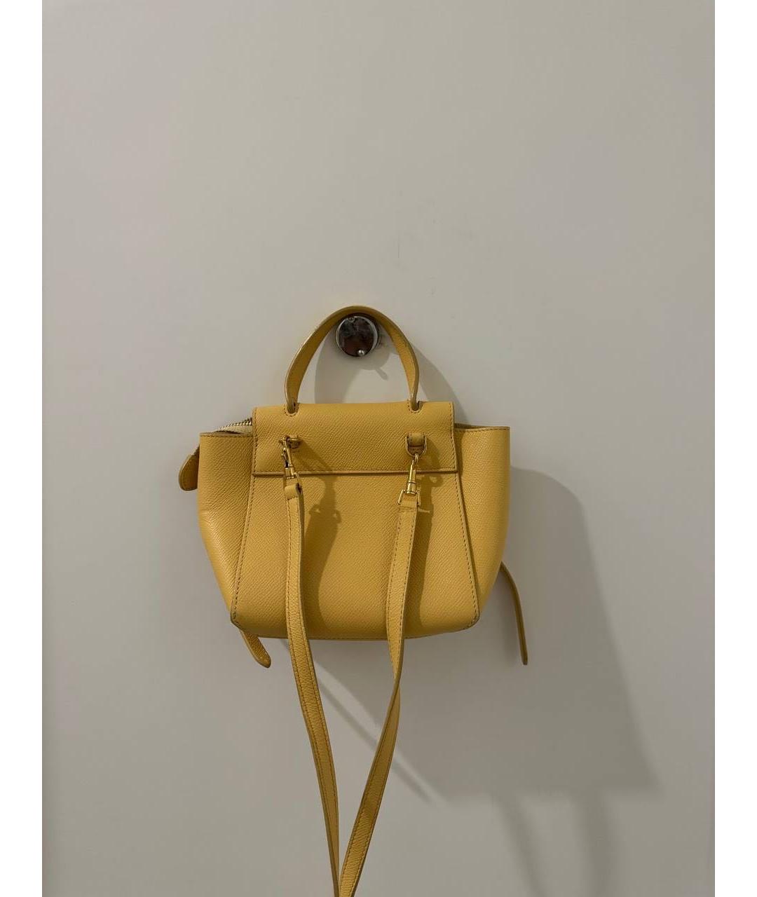 CELINE Желтая кожаная сумка с короткими ручками, фото 2