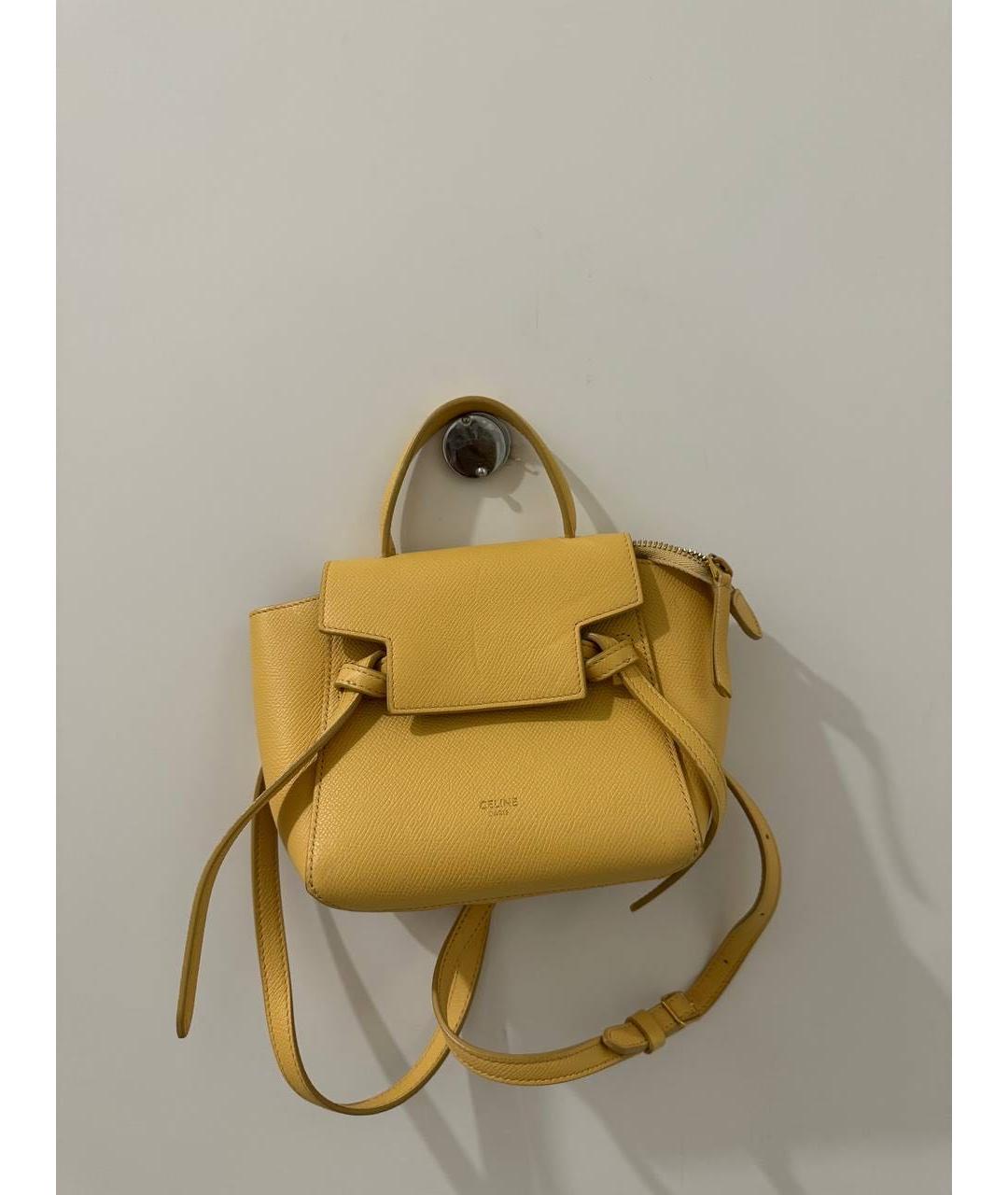 CELINE Желтая кожаная сумка с короткими ручками, фото 4