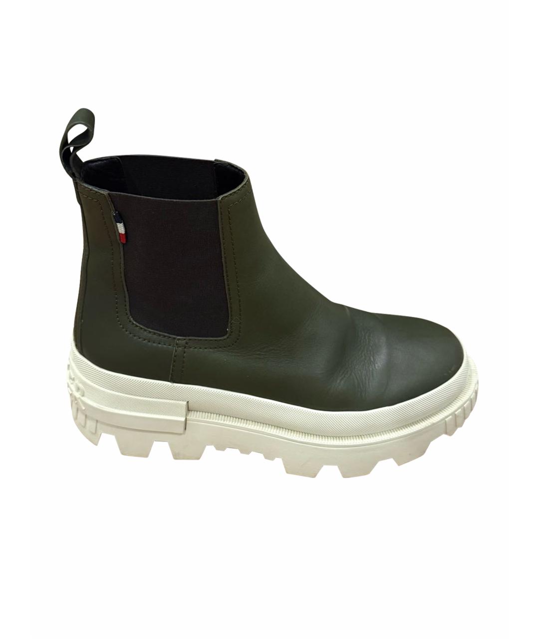 MONCLER Зеленые кожаные высокие ботинки, фото 1