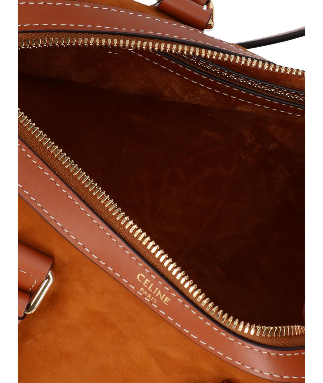 CELINE Коричневая замшевая сумка с короткими ручками, фото 4