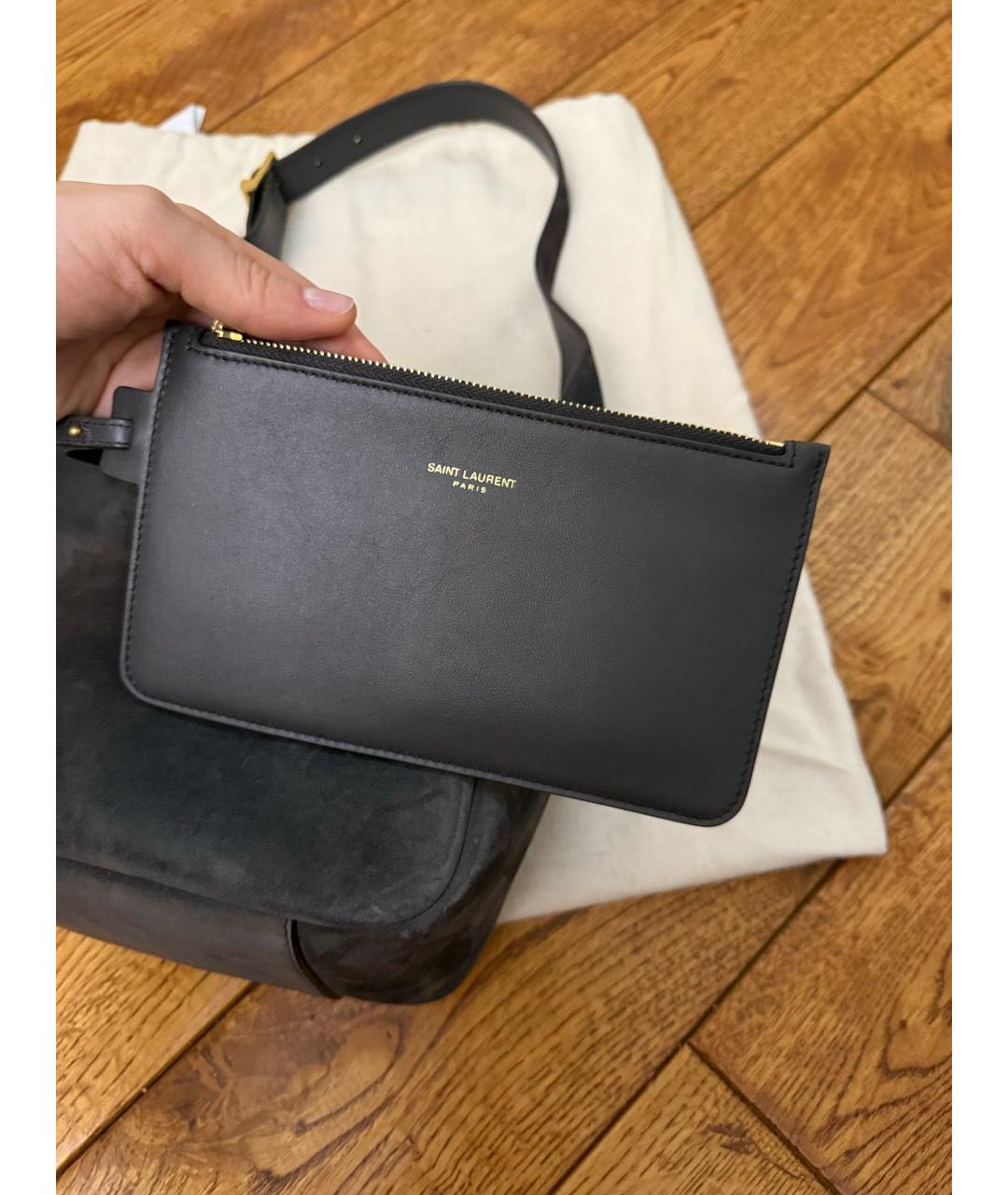 SAINT LAURENT Серая замшевая сумка тоут, фото 6