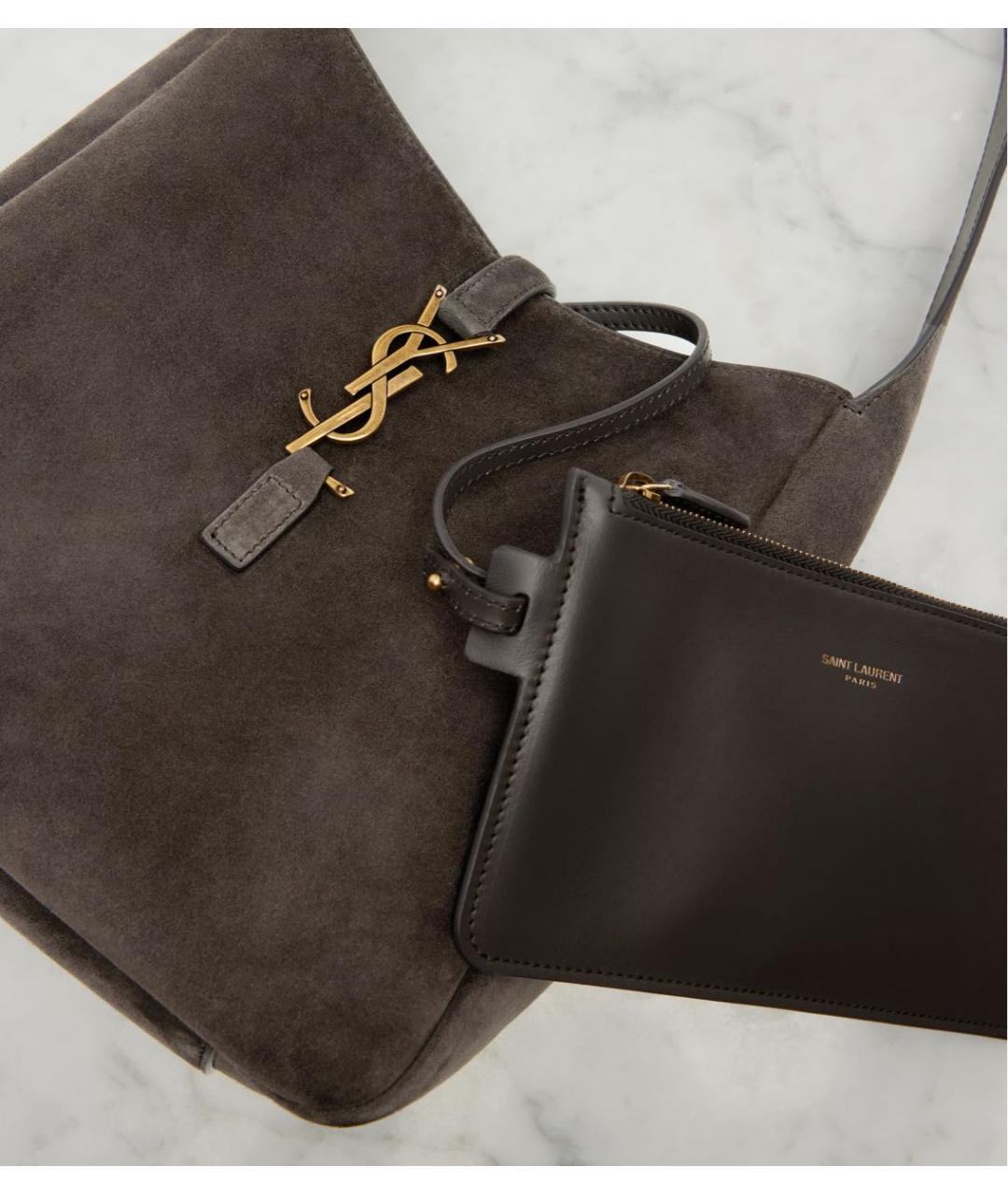 SAINT LAURENT Серая замшевая сумка тоут, фото 3
