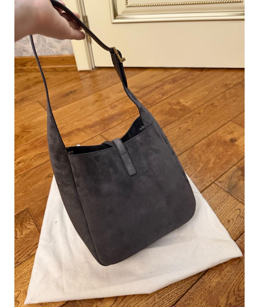 SAINT LAURENT Серая замшевая сумка тоут, фото 8