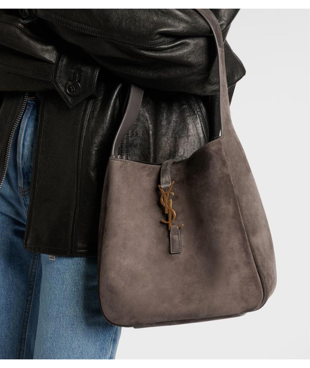 SAINT LAURENT Серая замшевая сумка тоут, фото 2