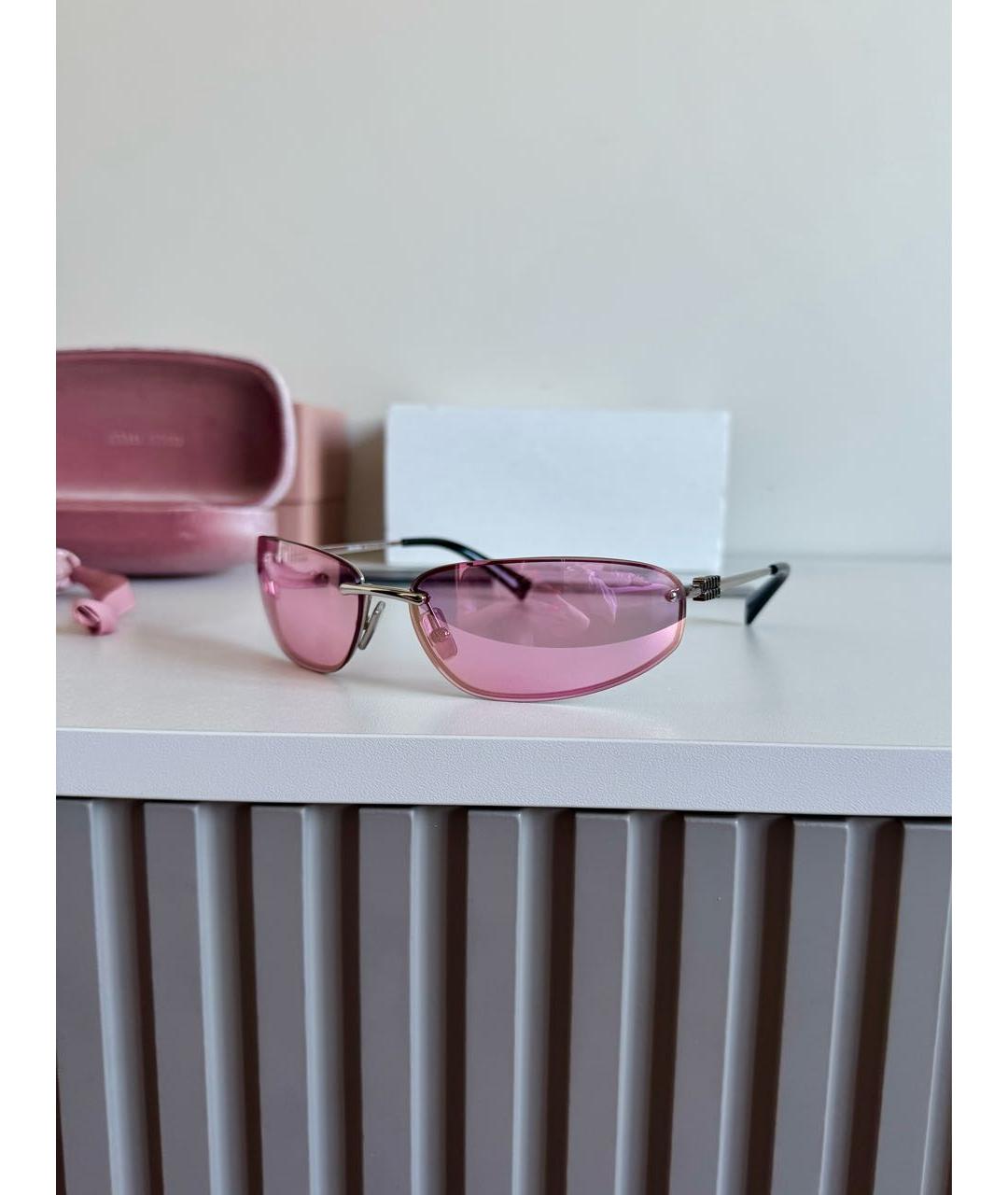 MIU MIU Розовые металлические солнцезащитные очки, фото 3