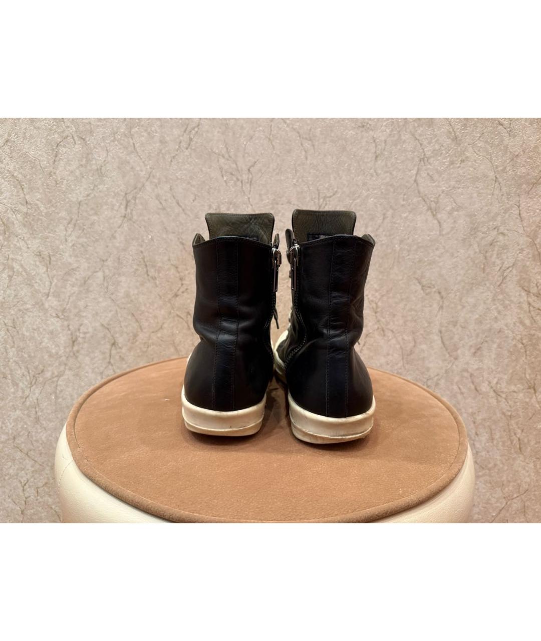 RICK OWENS Черные кожаные высокие кроссовки / кеды, фото 4