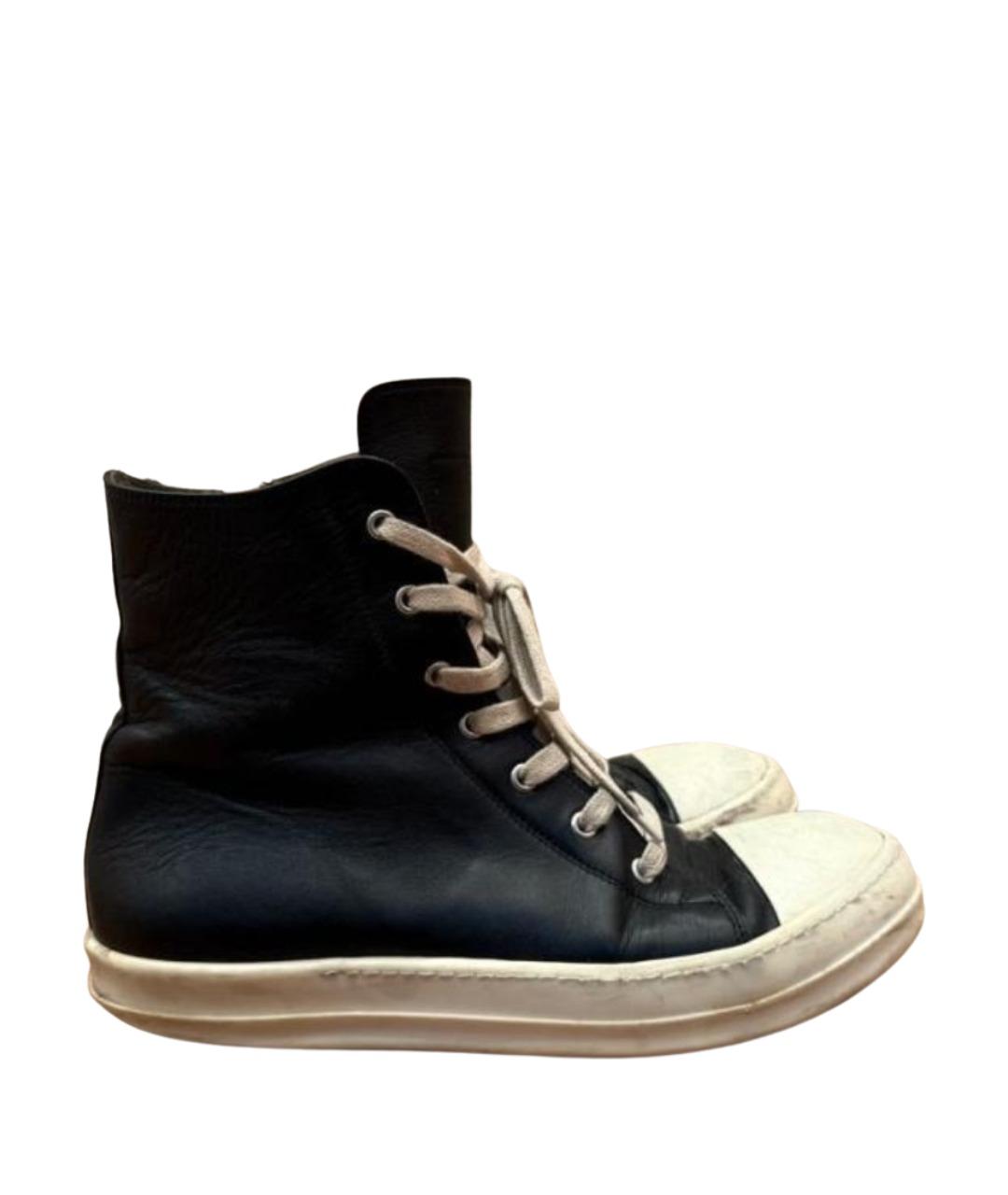 RICK OWENS Черные кожаные высокие кроссовки / кеды, фото 1