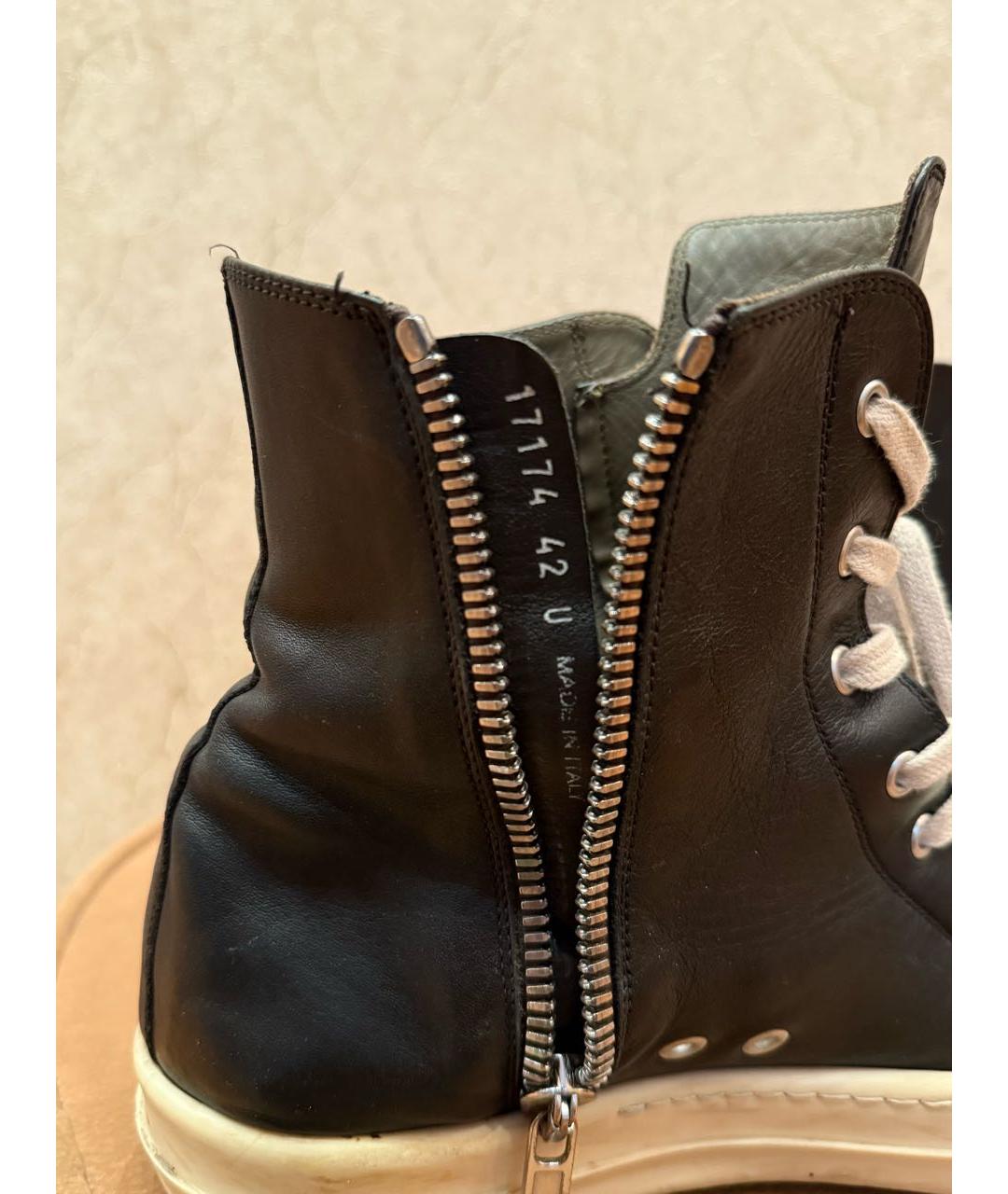 RICK OWENS Черные кожаные высокие кроссовки / кеды, фото 6