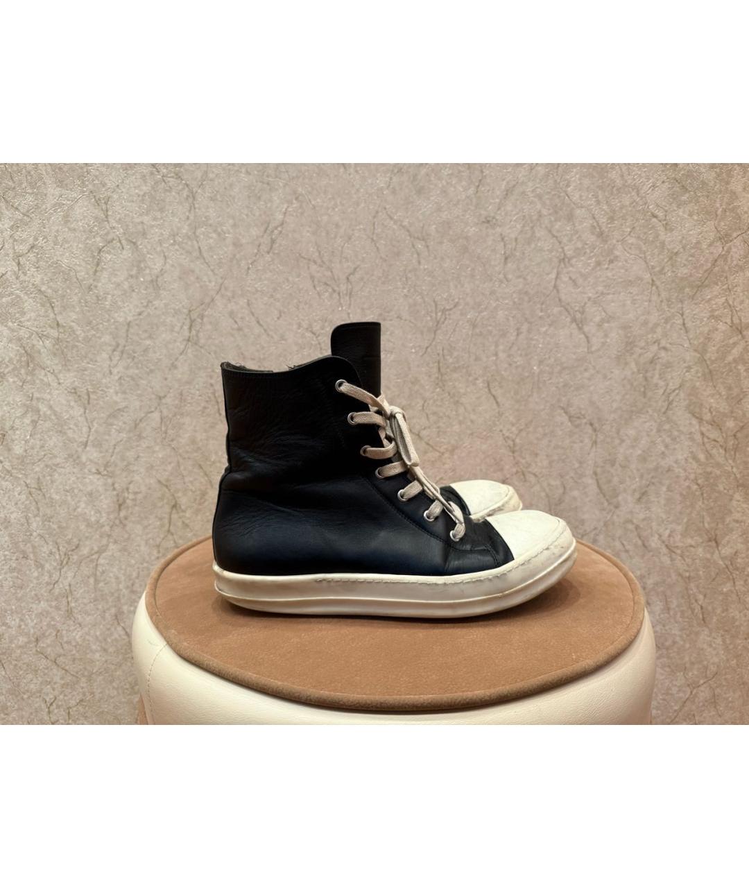 RICK OWENS Черные кожаные высокие кроссовки / кеды, фото 7