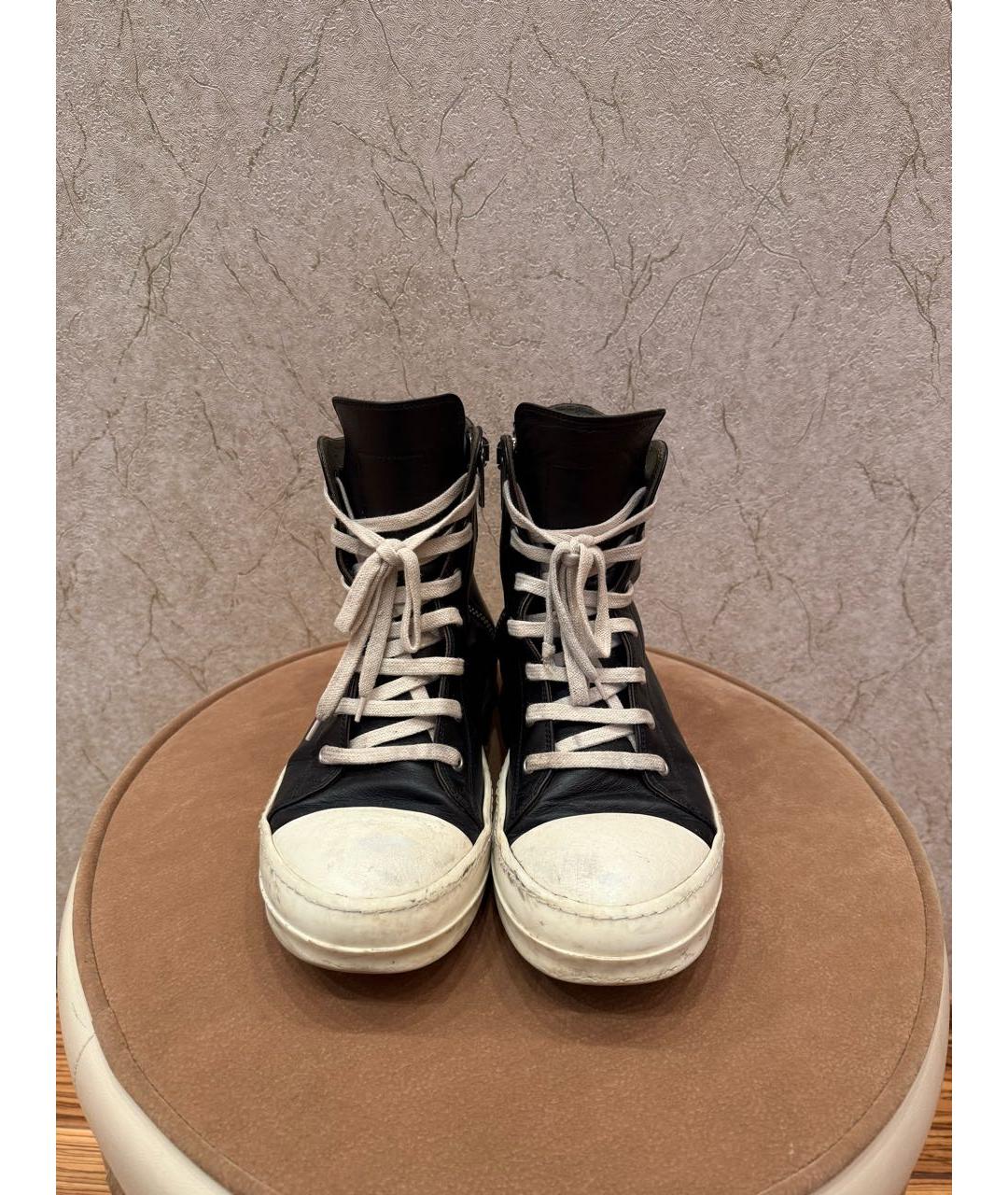 RICK OWENS Черные кожаные высокие кроссовки / кеды, фото 2