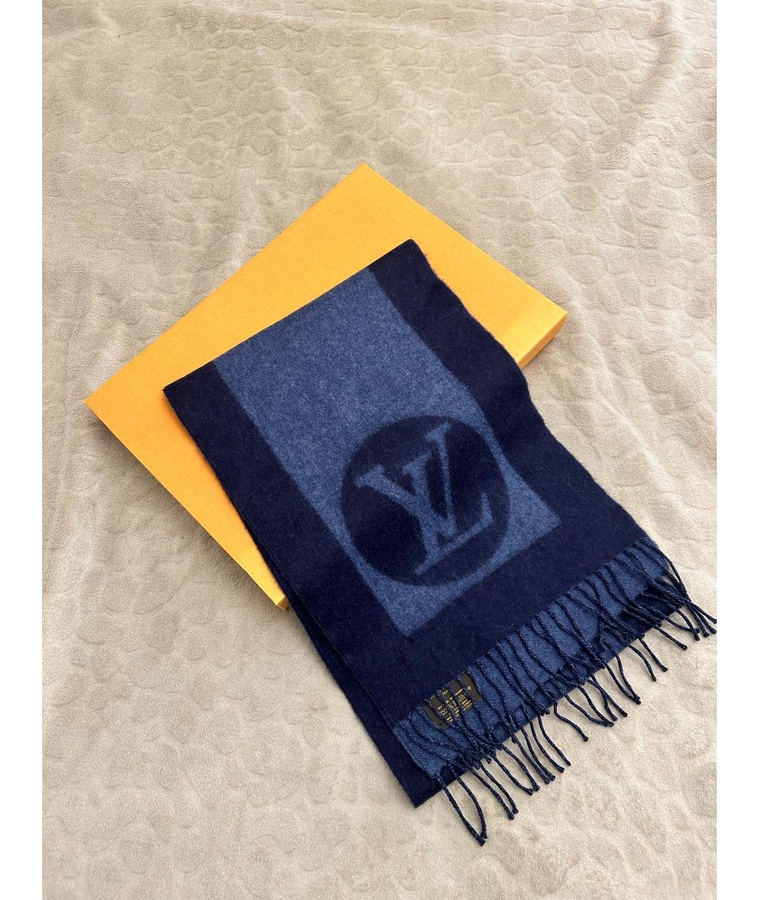 LOUIS VUITTON Темно-синий шерстяной шарф, фото 6