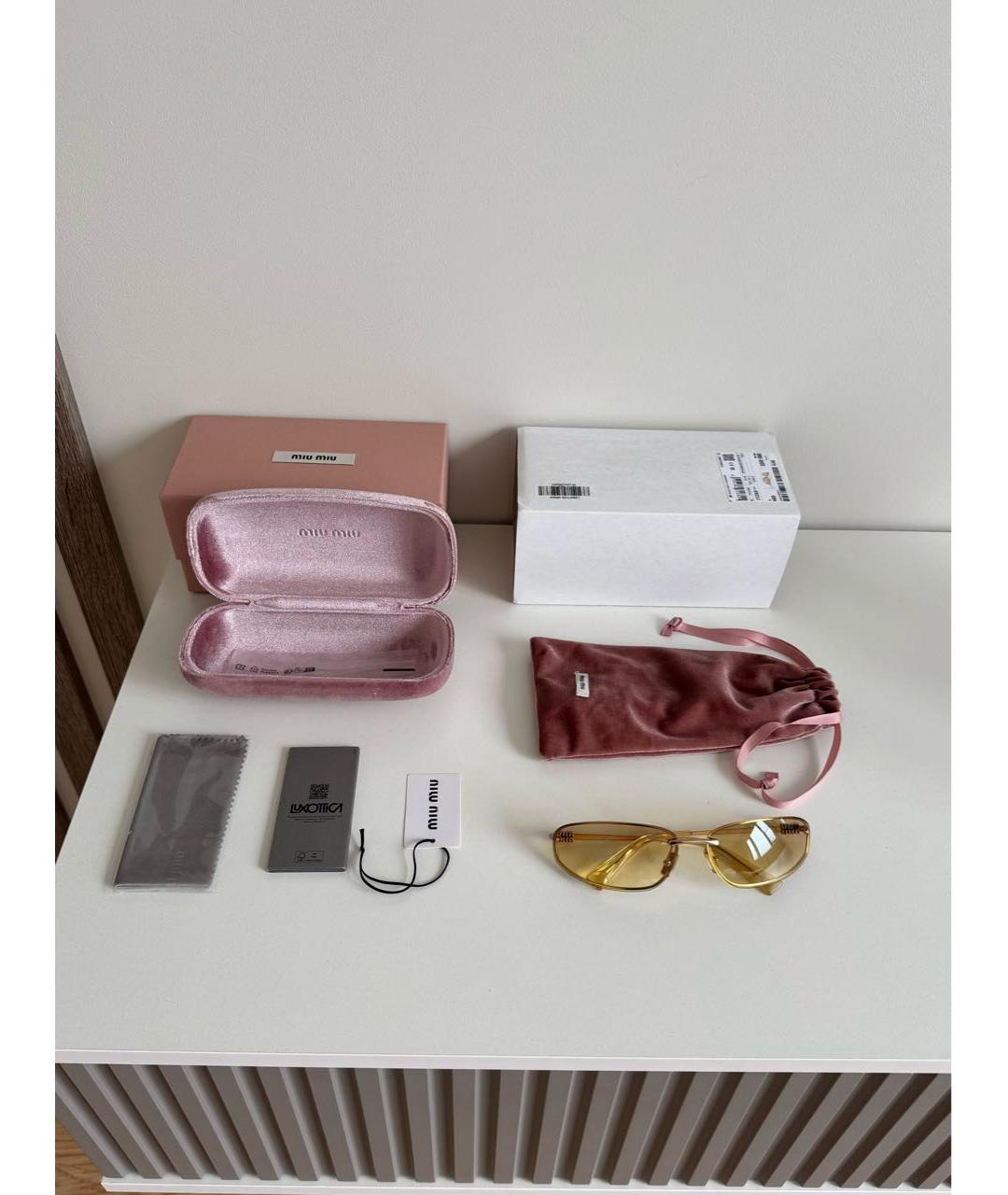 MIU MIU Желтые металлические солнцезащитные очки, фото 2