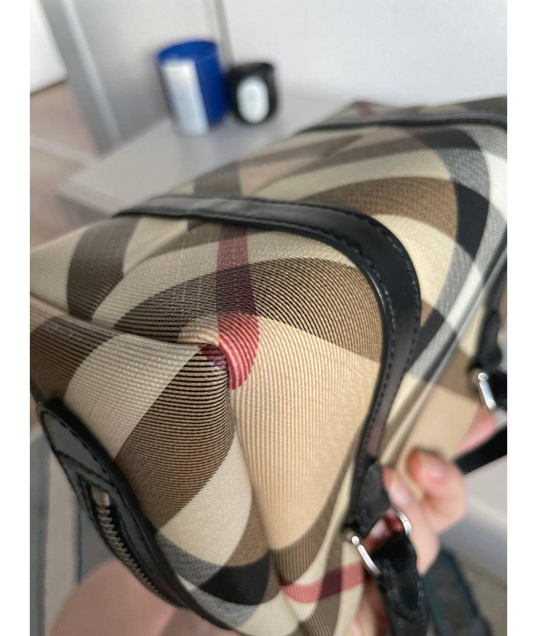 BURBERRY Бежевая тканевая сумка с короткими ручками, фото 3