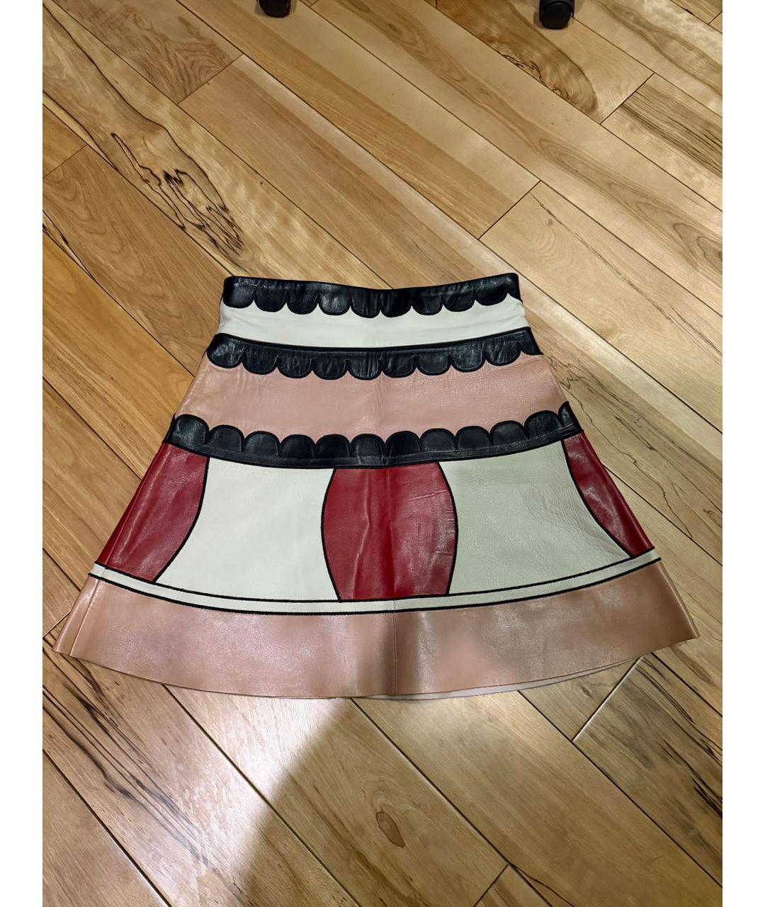 RED VALENTINO Коралловая кожаная юбка мини, фото 4