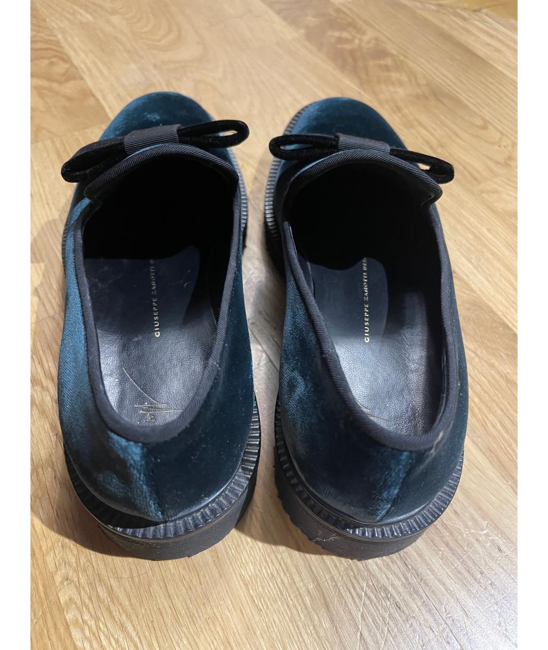 GIUSEPPE ZANOTTI DESIGN Бирюзовые бархатные лоферы, фото 4