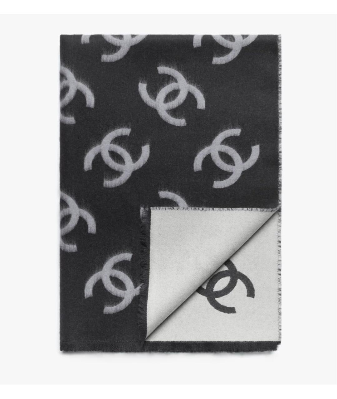 CHANEL Серый шерстяной шарф, фото 2