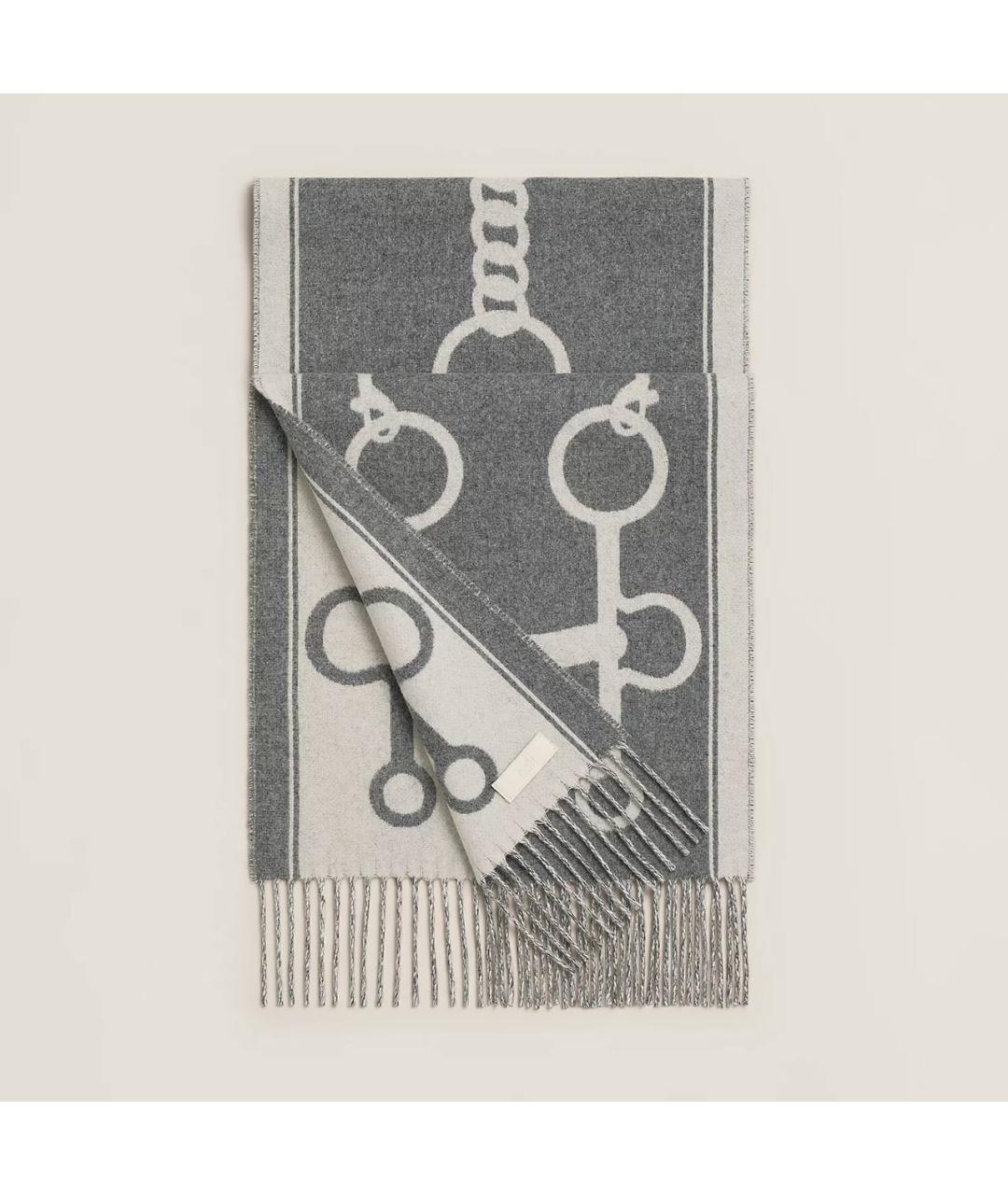 HERMES Серый кашемировый шарф, фото 4