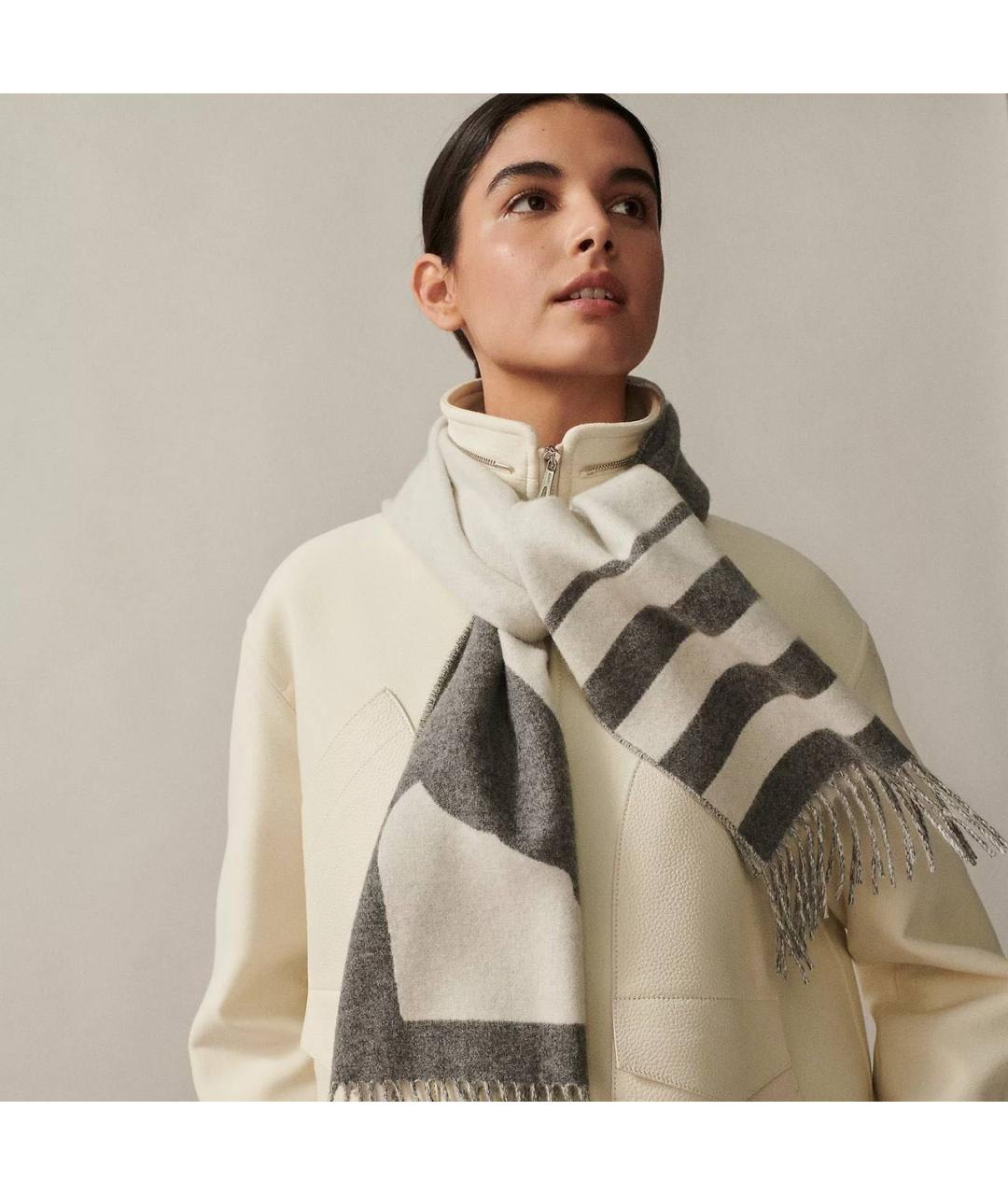 HERMES Серый кашемировый шарф, фото 2