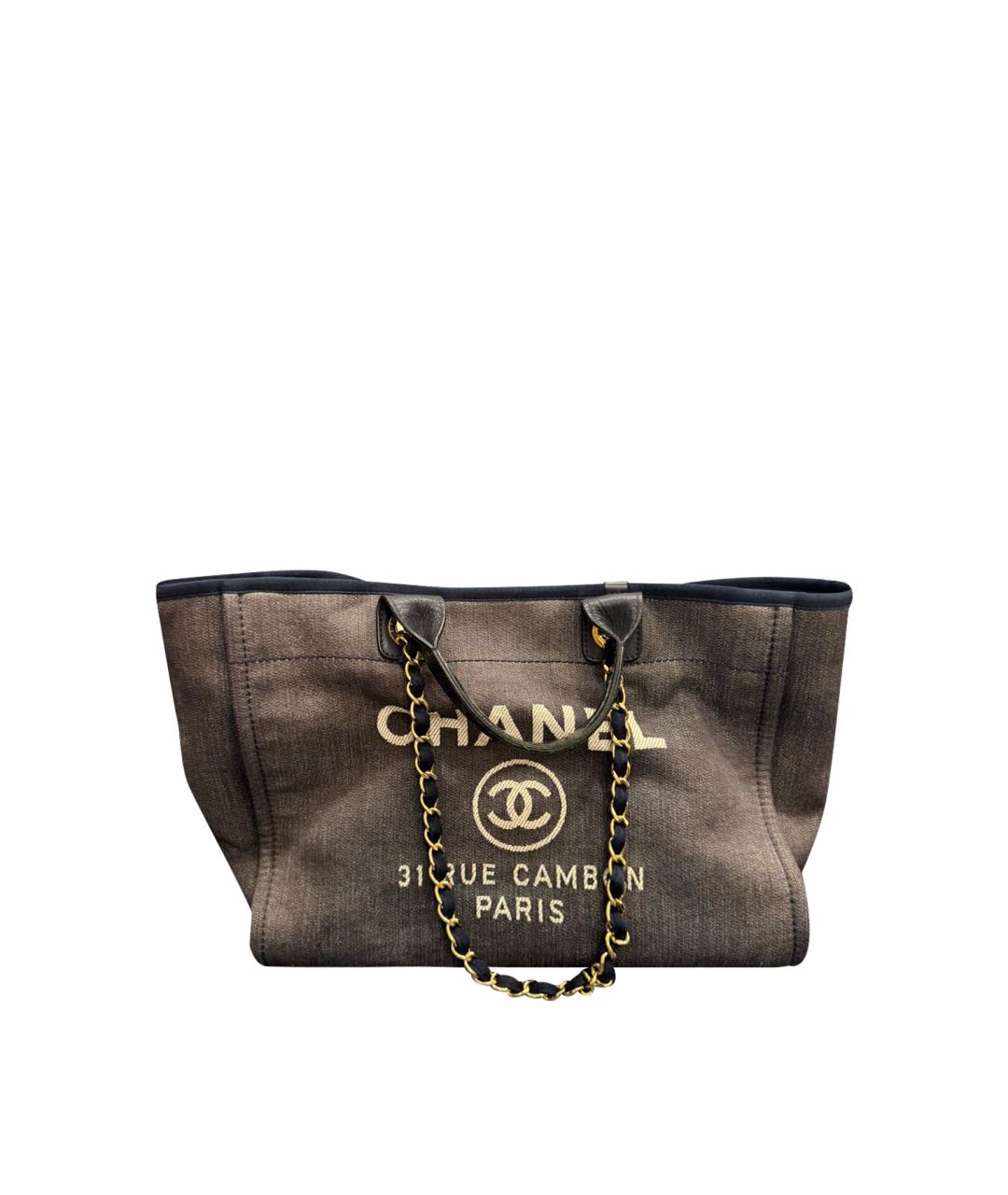 CHANEL Темно-синяя тканевая сумка тоут, фото 1