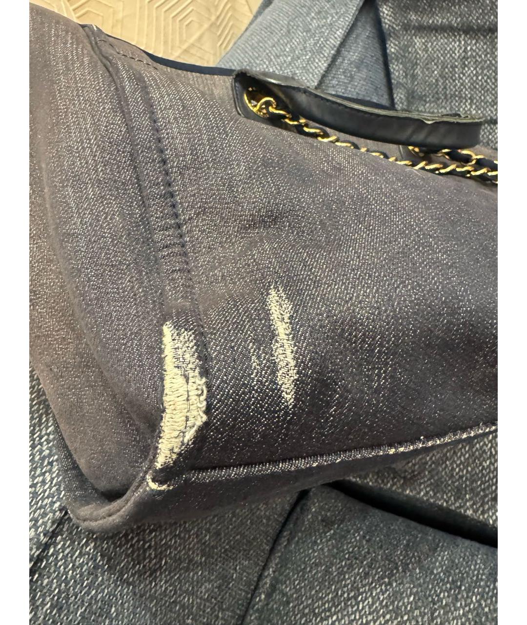 CHANEL Темно-синяя тканевая сумка тоут, фото 3