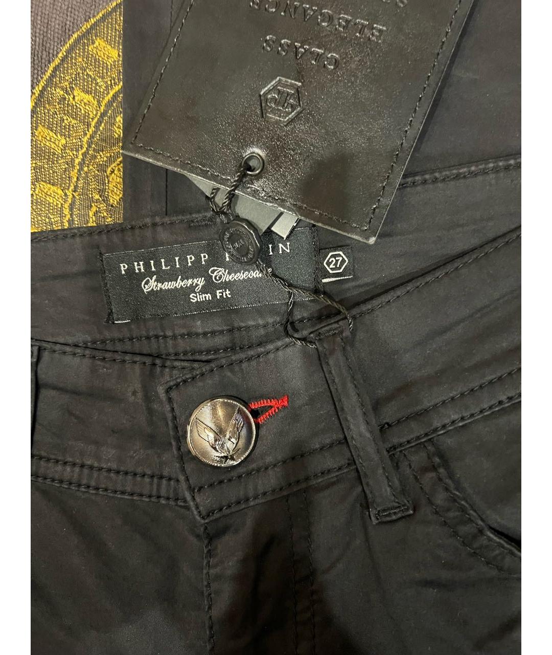 PHILIPP PLEIN Черные хлопко-эластановые прямые джинсы, фото 4