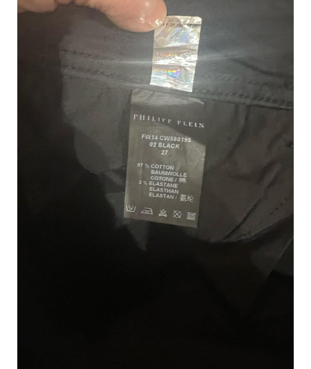 PHILIPP PLEIN Черные хлопко-эластановые прямые джинсы, фото 5